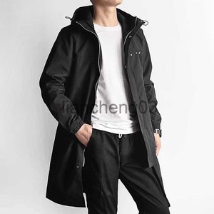 Herrgravrockar plus storlek Men's Long Trench Coat 2023 Ny Spring Autumn Black Grey Windbreaker Men Hooded Jacket Casual Outfits 6xl 7xl 8xl J231012