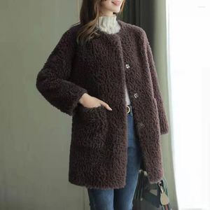 Jaquetas femininas jaqueta de inverno reversível macio pelúcia quente cardigan cor sólida manga longa tripulação pescoço bolso médio para mulher