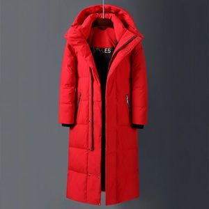 Masculino para baixo parkas marca vermelha xlong casacos 2023 inverno sobre o joelho engrossar quente chapéu destacável jaquetas masculinas canadá casaco 5xl 231011