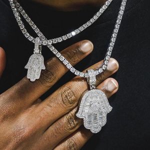 5A cubic zirconia hip hop bling men boy jewelry hiphop Rock baguette cz hamsa hand tennis chain necklace249o