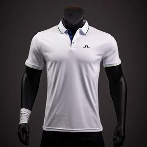 Polos masculinos J Lindeberg Homens T-shirt Casual Lapela Costura Polo Camisas Homem de Alta Qualidade de Manga Curta Verão Pulôver Top Slim Fit Golf Wear 231011