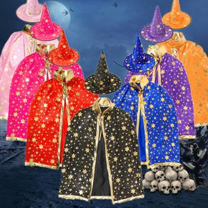 Kids Halloween Cape With Hat Star Pattern Pumpkin Cape Cosplay Costumes Halloween Props For Boys Girls Party Birthday 80Cm