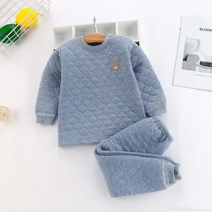 Pyjamas vinterpyjamas för barnkläder passar Tre lager Bomull Toddler Boys Barn Kläder Girl Thermal Underwearpant Sleepwear 231012