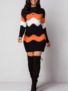 Urban Sexy Dresses 2023 Autumn Women Slim Knitted Dress Longsleeve Oneck Elegant Bodycon Package Hips Mini Plus Size Vestidos 231011