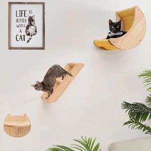 Cat Furniture Scratchers 1pc Wall Mounted Cat Shelves Wood Pet Furniture Cat Wall Hammock Climbing Shelves Stairs Indoor Cat Tree Pet Wall Mount Climber 231011