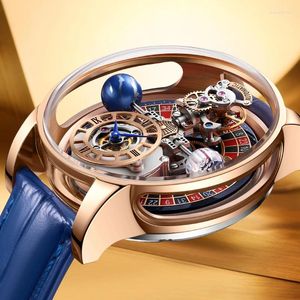 Wristwatches PINDU Design Leather Men Watches Roulette Top Astronomical Earth Quartz Watch Celestial Series Montre Homme