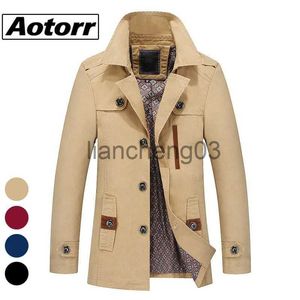 Trench da uomo Slim Fit Uomo Business Trench Frangivento Manica lunga Inverno Caldo Giacca in pile Risvolto Solido Outwear Moda Cappotto monopetto J231012