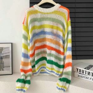 Kobiety swetry kobiety Rainbow Stripe dzianina luźna sweter kobieta vintage wiosenna wiosenna jesienna ubrania zimowe ubranie 2023