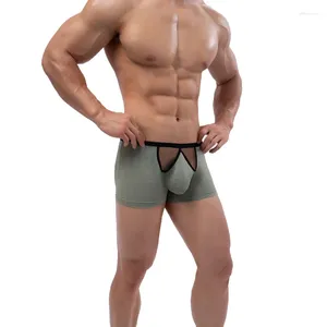 Unterhosen XXL Männer Unterwäsche Shorts Dessous Sexy Mesh Transparent PU Leder Penis Beutel Boxer Clubwear Mann Atmungsaktiv