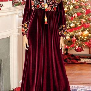 Urban Sexy Dresses Winter Fashion Women Floral Print Maxi Ladies Tassel Velvet Oversized Dress Christmas Gift 231011