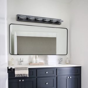 LED 현대 블랙 허영 조명, 6- 라이트 아크릴 무광택 검은 욕실 세면대는 거울 위에