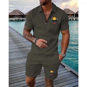 Herrspårspoler Polo Tracksuit Shorts uppsättningar för mankläder mörk skalle deejay med colombiansk flagga camisetas de hombre kläder sommar