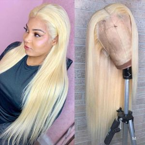 Blondynka koronkowa peruka przednia peruki ludzkie włosy Preucked Brazylijska prosta 13x1 głęboka część 613 miodowa blondynka kolor HD koronkowy frontalna peruga69378948326