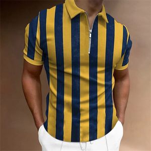 Herrpolos randig poloskjorta för män 3D -tryck golf kort ärm topp sommaren avslappnad klädning av hög kvalitet enkla mäns zip tshirt 231011