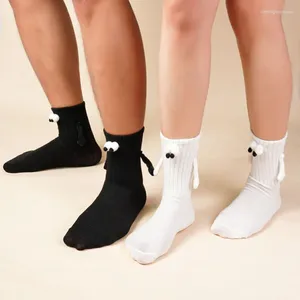 Women Socks Fashion Funny Creative Magnetic Attraction Hands Black White Cartoon Eyes Girlfriends 1 Pair Club Celebrity Couple