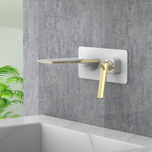 Banyo lavabo musluklar modern lüks pirinç beyaz altın kol sap duvara monte monte mikser şelale havza musluk üst kalite