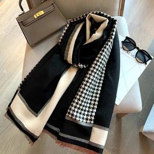 Scarves Luxury Brand Scarf Autumn and Winter Houndstooth H Letter Color Block Cotton Woven Outdoor Warm Large Shawl Women 231012