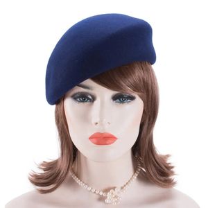 Berets Women Vintage wygląd 100% wełniany pochylenie zimowego beretu czapki pigułki pudełko fascynator spodek tilt czapka formalna A468 231012