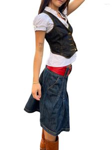 Damesvesten Dames V-hals Denim Vest Mouwloos Button Up Jean-vest Casual Vintage Crop Jacket