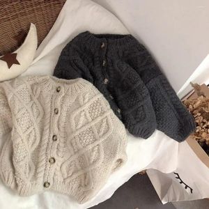Jackets Korean Style Spring Autumn Baby Girls Shirts Beige Grey Brown Knitted Sweaters Single Breasted Coats Cardigans Kids Outwears