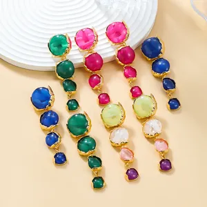 2023 New Multi layer alloy Round Acrylic Translucent circle Resin Long tassel Pendant Earrings Jewelry