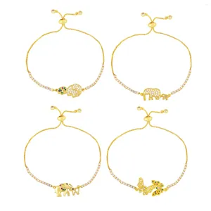 Charm Bracelets Cubic Zirconia Crystal Cute Elephant Bracelet Women Gold-plated Brass CZ Stones Lovely Butterfly Chain Trendy Jewelry Gift