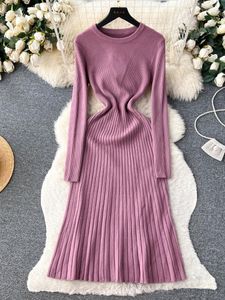 Vestidos casuais aibeautyer casaul primavera verão sólido magro completo senhora vestido uma linha o pescoço chiffon pulôver cintura alta meados de bezerro mulheres