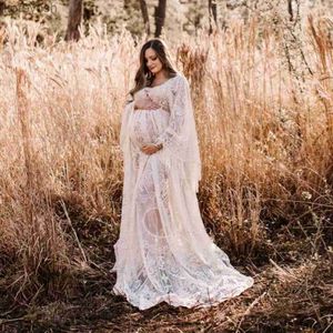 Maternity Dresses Vintage Boho Lace Maternity Dress Long Bell Sleeves Maxi Pregnant Gown Party Evening Robe for Women Photo Shoot Baby Shower GiftL231012