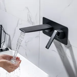 Bathroom Sink Faucets Cold Black Wall Mounted Waterfall Mixer Basin Faucet Top Quality All Brass Tap Fashion Design