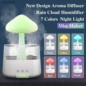 Humidifiers Mushroom Rain Air Humidifier Electric Aroma Diffuser Rain Cloud Smell Distributor Relax Water Drops Sounds Colorful Night LightsL231012