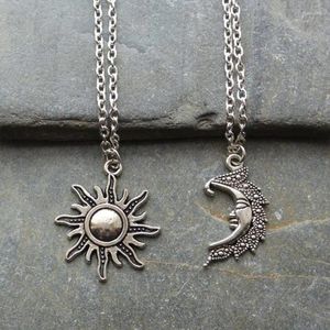 Anhänger Halsketten Mode Charme Sonne und Mond Freund Schwarz Halskette Retro Boho Stil Tibetische Silber Farbe Schmuck Fit Paar Geschenke