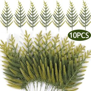 Decorative Flowers 10/1Pcs Artificial Pine Tree Branches Christmas Faux Needles Greenery Leaves DIY Garland Cedar Stems Year Gifts