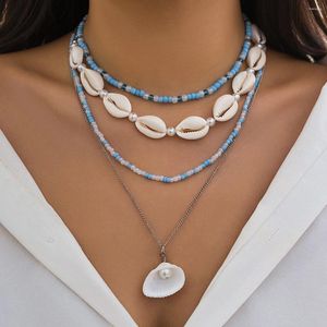 Colares Pingente Purui Bohemia Shell Colar para Mulheres Mix Color Acrílico Semente Beads Handmade Strand Gargantilha Jóias no Partido do Pescoço