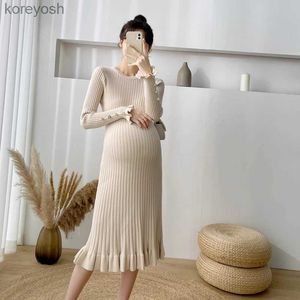 Moderskapsklänningar 2305# Autumn Winter Sticked Maternity Long Sweaters Chic ins elegant A Line Slim Dress Clothes for Pregnant Women PregnancyL231012