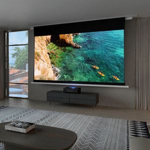 Tela de projetor ALR elétrica embutida no teto de cristal PET de 120 polegadas para projetores de cinema em casa 4K de alcance ultracurto