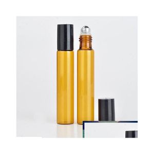 Förpackningsflaskor 1200 st 10 ml Amber Glass Roll på flaskan med rostfritt stål Roller Ball Essential Drop Delivery Office School Busin DHWWT