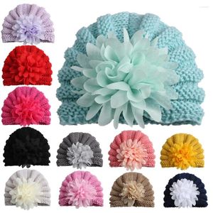 Berets 2023 Kids Knitting Hat Pography Accessories Girl Flower India Cap Touca Infantil Turban