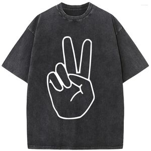 Men's T-skjortor Peace Logo Unisex Washed T-shirt Novelty 230G Cotton Summer O-Neck Bleached Tshirt rolig Casual Loose Bleach Tops Tee