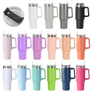 Stock 40oz Mugs Stainless Steel Double Walled Insulated Tumblers With Logo Handle Lid Straw Thermos Car Mugs For Halloween Christmas Gifts