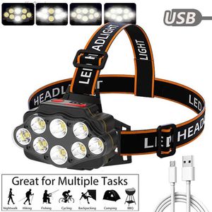 Head lamps 10000 Lumens 8 Lamp Beads Waterproof LED Cob Headlights Camping Headlamp Running USB Charging Flashlight Q231013