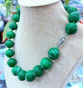 Correntes Enorme Natural 20mm Verde Jade Gemstone Rodada Beads Colar 18 Polegadas