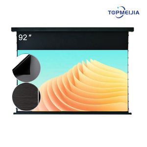 Top quality 92 Inch PET Crystal Slimline Tensioned screen 4k Retractable Ceiling Wall Mount Black Projection Screen Office Home Theater