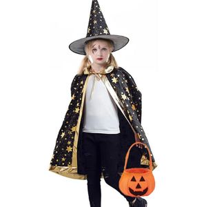 Children Halloween Costumes Star Wizard Witch Cloak Cape Robe with Pointy Hat Cosplay Props Birthday Party Mardi Gras Accessory