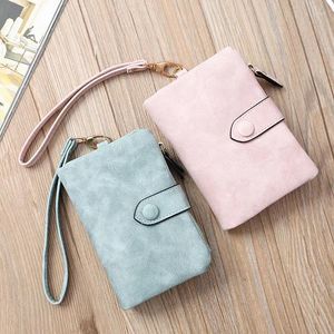 Portafogli Tri Fold Corti da donna con tasca portamonete con cerniera Portafogli da donna minimalisti in morbida pelle smerigliata Portafoglio femminile rosa piccolo