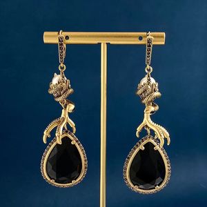 European and American retro black jewel earrings Mejialing snake Eagle Parisian designer long water drop earrings