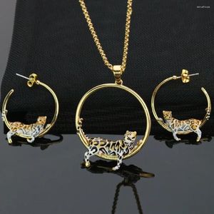 Correntes Criativas Leopardo Brincos Colar Conjunto de Jóias Esmalte Animal Vintage para Mulher Tendência Atacado