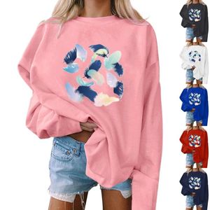 Kvinnors hoodies Womens Casual Crewneck Sweatshirts Fall Long Sleeve Pullover Drop Shoulder Ribbed Cuffs Hem Stora Sweatshirt