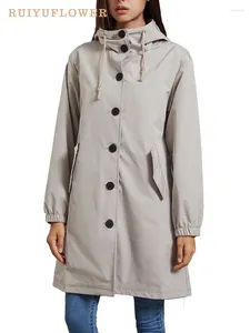 Kvinnors dike rockar Spring Autumn Lady Casual Waterproof Hooded Långärmad vindkraft Kvinna Löst a-line koreanska utkläder Kvinnkläder