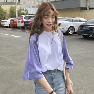 Frauen T Shirts Frauen Patchwork Bunte Halbe Hülse Lose T-shirt Der Frauen Harajuku Sommer T-shirt Koreanischen Stil Tops