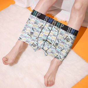 4 pares de roupa interior masculina de seda gelo ultra-fino confortável personalidade tendência simples juventude cintura impressa esportes graffiti boxer shorts